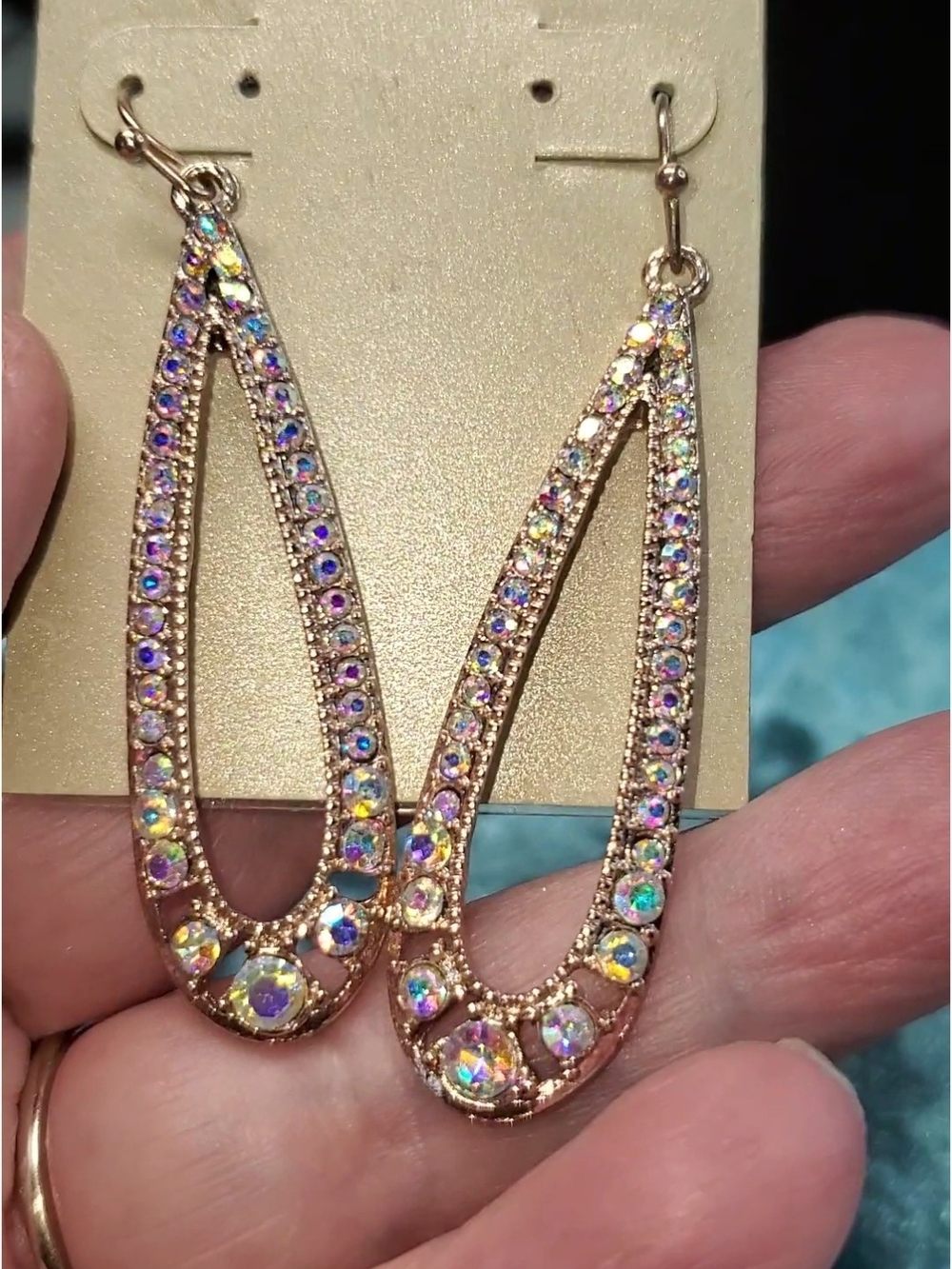 Francesca's Collections Rose Gold Open Teardrop Crystal Earrings